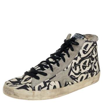 Pre Owned Golden Goose Beige/Black Printed Canvas Francy High Top Sneakers Size 42