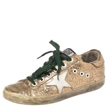 Pre Owned Golden Goose Gold Glitter And PVC Superstar Sneakers Size 37