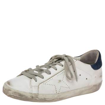 مملوكة مسبقًا Golden Goose White/Blue Leather Superstar Sneakers Size 39