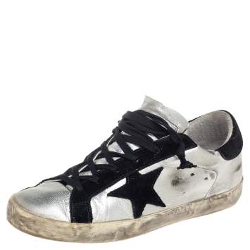مملوكة مسبقًا Golden Goose Silver/Black Leather And Suede Superstar Low-Top Sneakers Size 38