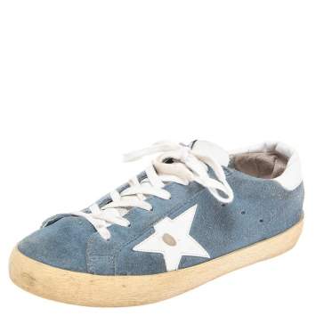 مملوكة مسبقًا Golden Goose Blue/White Leather And Suede Super Star Low Top Sneakers Size 38