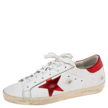 Pre Owned Golden Goose White Leather Embellished  Star Low Top Sneakers Size 39