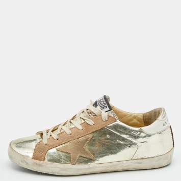 مملوكة مسبقًا Golden Goose Metallic Gold Leather And Suede Superstar Low Top Sneakers Size 39