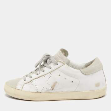Pre Owned Golden Goose White/Grey Leather Perforated Superstar Sneakers Size 37