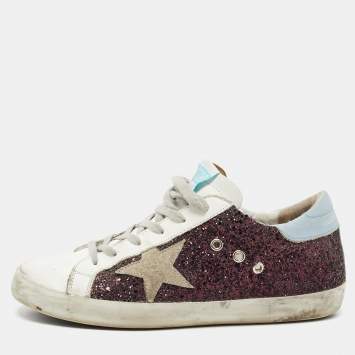 Pre Owned Golden Goose Tricolor Leather and Glitter SuperStar Sneakers Size 40