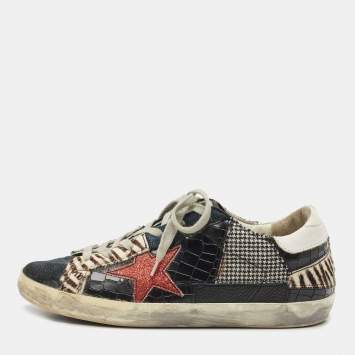 Pre Owned Golden Goose Multicolor Calf Hair and Croc Embossed Superstar  Sneakers Size 38