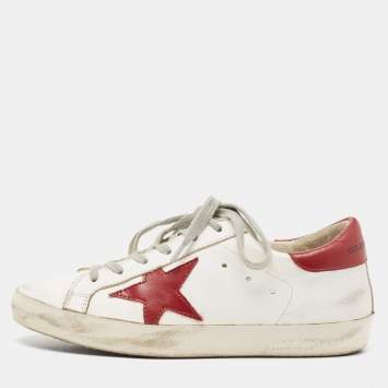 Pre Owned Golden Goose White Leather Super Star  Low Top Sneakers Size 35