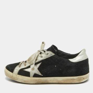 Pre Owned Golden Goose Black Suede Superstar Lace Up Sneakers Size 38