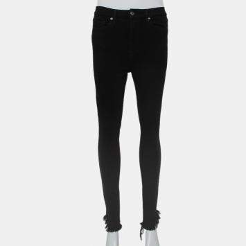 Pre Owned Good American Black Denim Frayed Hem Detail Good Waist Jeans M