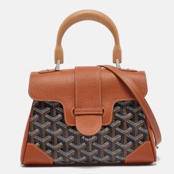 Pre Owned Goyard Tan/Black Goyardine Coated Canvas And Leather Mini Saigon Top Handle Bag