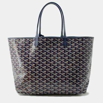 Goyard Navy Pvc Coated Canvas Leather Saint Louis PM Tote Bag