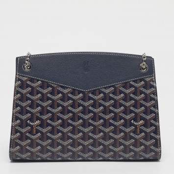 Goyard Blue Goyardine Coated Canvas and Leather Rouette Structure PM Shoulder Bag