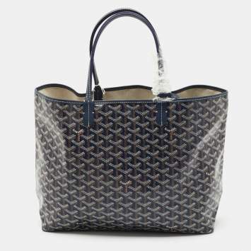Pre Owned Goyard Navy Blue Goyardine Coated Canvas and Leather Saint Louis PM Tote