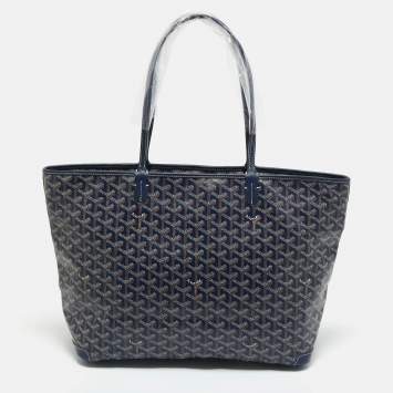Pre Owned Goyard Navy Blue Goyardine Coated Canvas and Leather Artois MM Tote