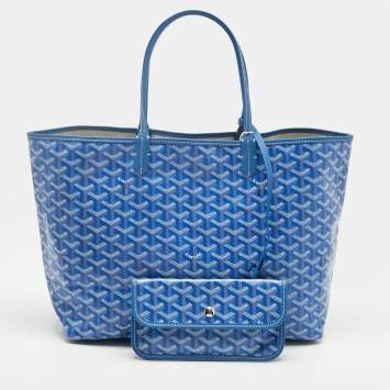 Pre Owned Goyard Blue Goyardine Coated Canvas and Leather Saint Louis PM Tote