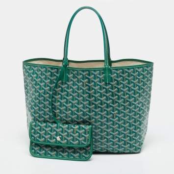 Pre Owned Goyard Green Goyardine Coated Canvas and Leather Saint Louis PM Tote