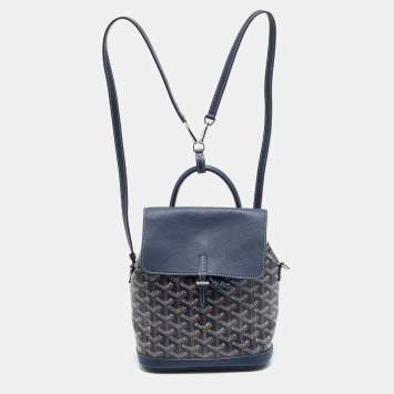 Pre Owned Goyard Alpin Mini Navy Blue Goyardine Coated Canvas and Leather Backpack