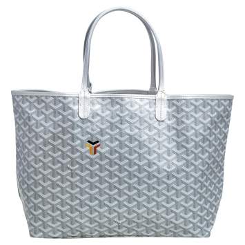 Pre Owned Goyard Silver Goyardine Coated Canvas St. Louis PM Tote 