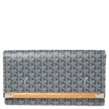 Pre Owned Goyard Grey Goyardine Coated Canvas Monte Carlo Bois Clutch