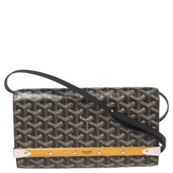 Pre Owned Goyard Black/Brown Goyardine Coated Canvas and Leather Monte Carlo Bois Shoulder Bag