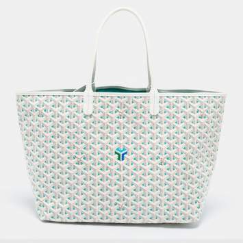 Pre Owned Goyard White/Green Goyardine Coated Canvas Saint Louis Claire Voie PM Tote 
