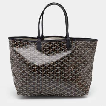 Pre Owned Goyard Brown/Black Goyardine Coated Canvas and Leather Saint Louis PM Tote