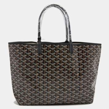 Pre Owned Goyard Black Goyardine Coated Canvas and Leather Saint Louis PM Tote