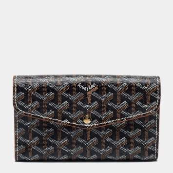 Pre Owned Goyard Brown Goyardine Coated Canvas and Leather Double Flap Continental Wallet