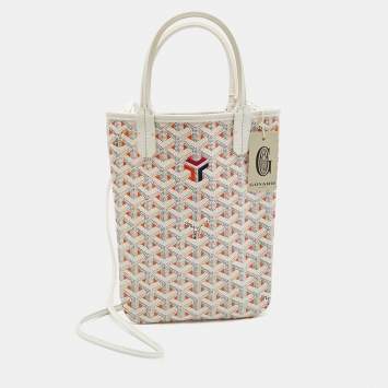 Goyard White/Orange Goyardine Coated Canvas and Leather Poitiers Claire Voice Bag