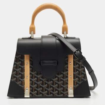 Goyard Black Coated Canvas and Leather PM Saigon Top Handle Bag