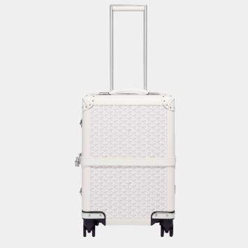 Pre Owned Goyard White Goyardine Canvas & Clamecy Cowhide Bourget PM Trolley Case