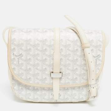 Goyard White Goyardine Coated Canvas and Leather Belvedere PM Bag