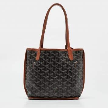 Pre Owned Goyard Black/Brown Goyardine Coated Canvas and Leather Anjou Mini Tote