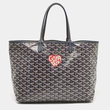 Goyard Navy Blue Goyardine Coated Canvas and Leather Heart Saint Louis PM Tote