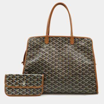 Goyard Black, Brown, White PVC and Leather Hardy PM Tote Bag