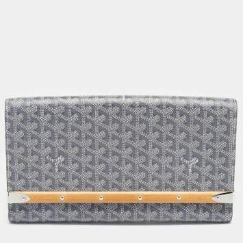 Pre Owned Goyard Grey Goyardine Coated Canvas Monte Carlo Bois Clutch