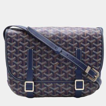 Goyard Blue Coated Canvas Leather Belvedere MM Shoulder Bag