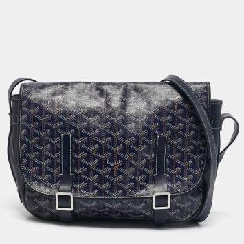 Goyard Blue Goyardine Coated Canvas Belvedere MM Saddle Bag