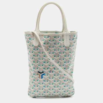 Goyard White/Green Goyardine Coated Canvas and Leather Poitiers Claire Voice Bag