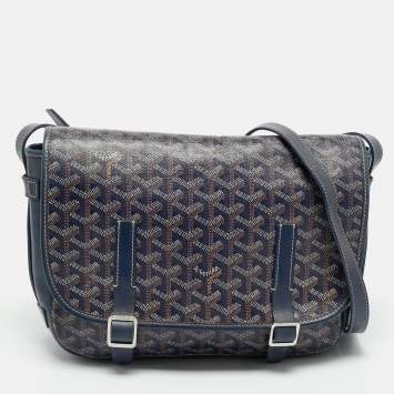 Pre Owned Goyard Blue Goyardine Coated Canvas and Leather Belvedere MM Saddle Bag