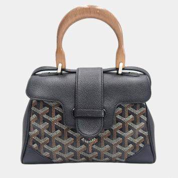 Pre Owned Goyard Saigon Mini Brown Goyardine Canvas Leather Top Handle Bag