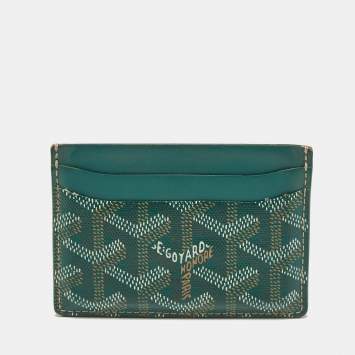 Pre Owned Goyard Green Goyardine Coated Canvas and Leather Saint Sulpice Card Holder
