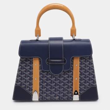 Pre Owned Goyard Navy Blue Goyardine Coated Canvas and Leather Saigon MM Top Handle Bag