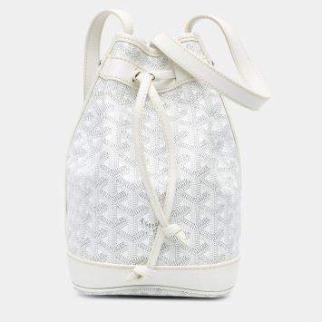 Pre Owned Goyard Petit Flot White Goyardine Canvas Bucket Bag