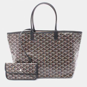 Pre Owned Goyard Saint Louis PM Black Brown Coated Canvas Leather Tote Bag
