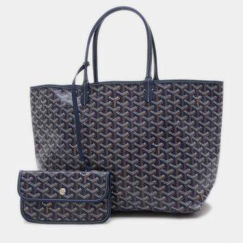 Pre Owned Goyard Saint Louis PM Navy Goyardine Canvas Tote Bag