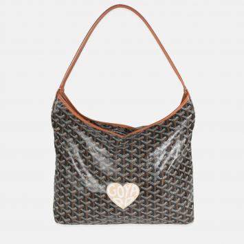 Pre Owned Goyard Gold Black Goyardine Boheme Hobo