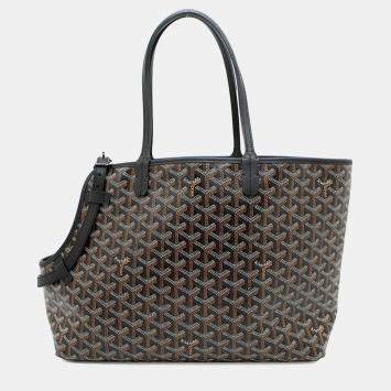 Pre Owned Goyard Chien GM Cyan Gris Black PVC Leather Tote Bag