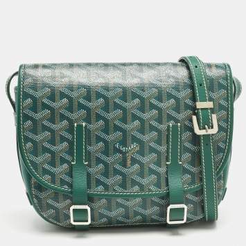 Pre Owned Goyard Green Goyardine Coated Canvas and Leather Belvedere PM Bag