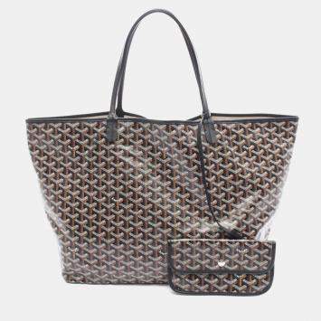 Pre Owned Goyard Saint Louis GM Tote Bag Coated Canvas And Leather Black Brown
